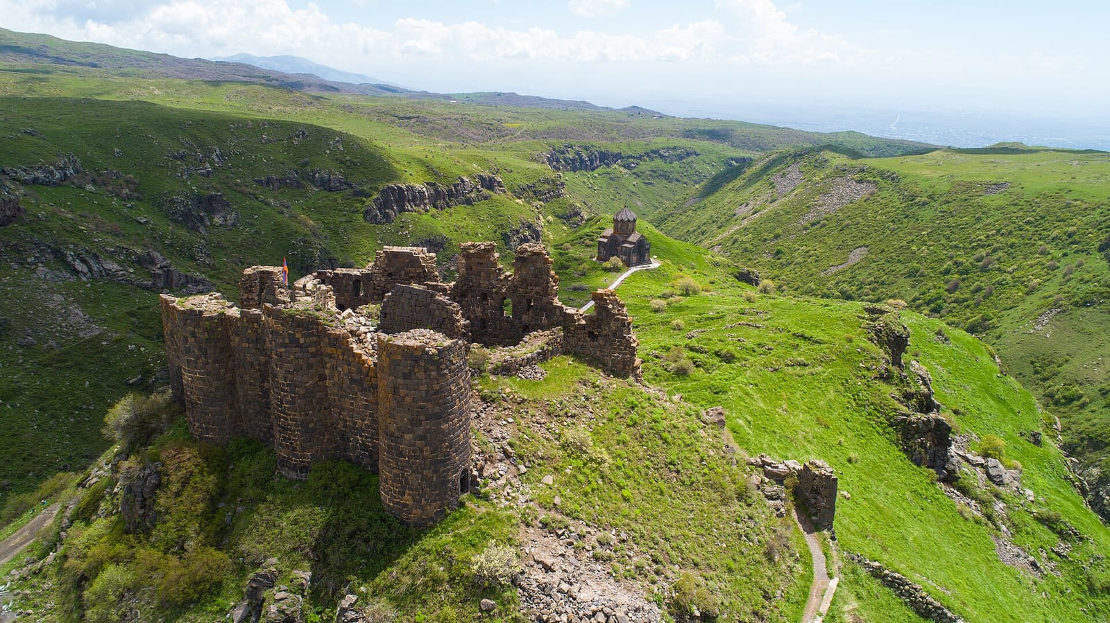 Amberd Fortress and Vahramashen Church on the slopes of Mount Aragats