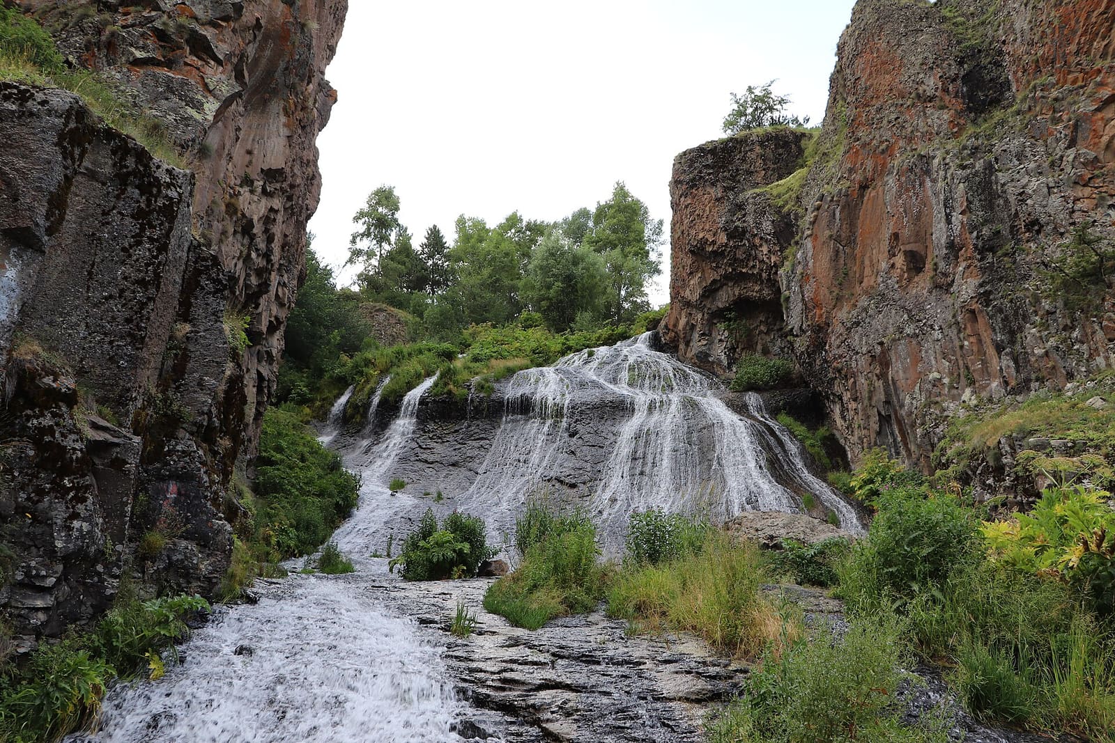 Jermuk waterfall in a basalt canyon