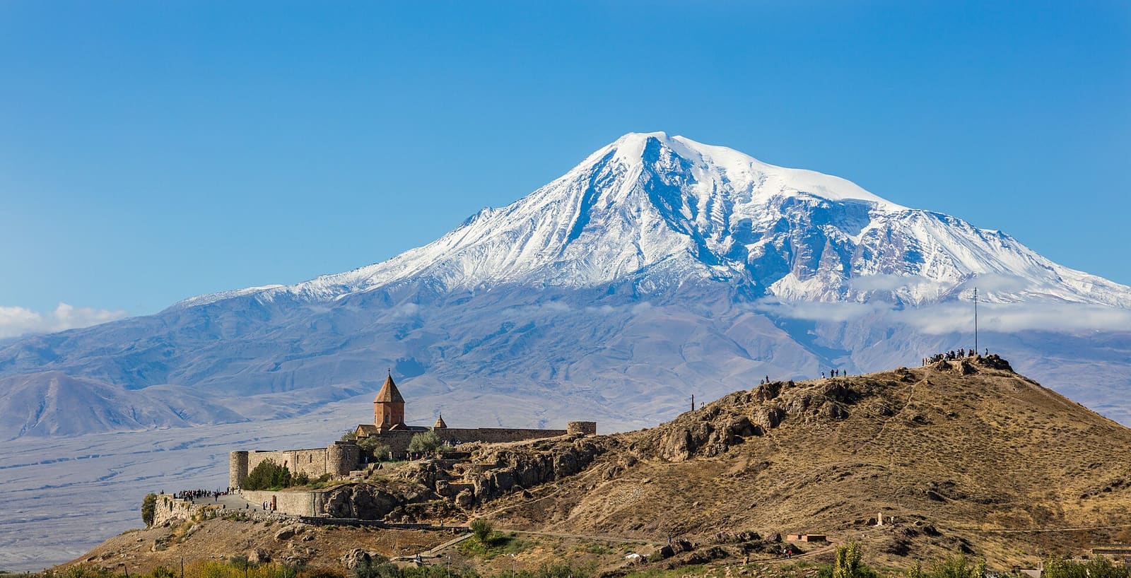 Khor Virap Monastery with snow-capped Mount Ararat behind