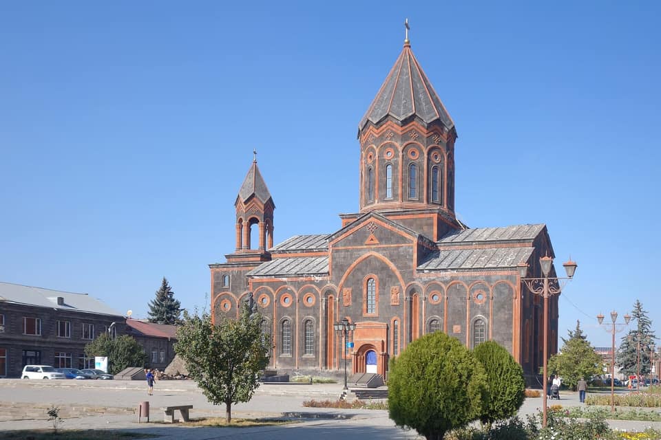 Holy Saviour Church of black and red tuff on Vardanants Square, Gyumri