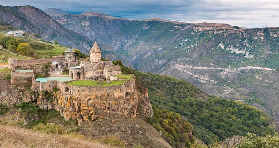 Tatev Monastery on a cliff above the Vorotan gorge